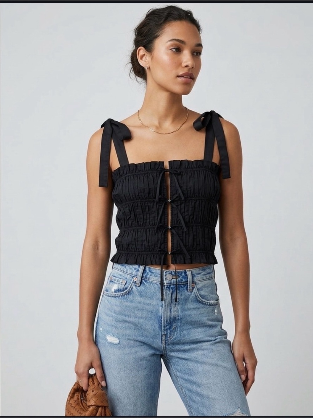 Zara | Black Smocked Tie Front Tank Top NWT